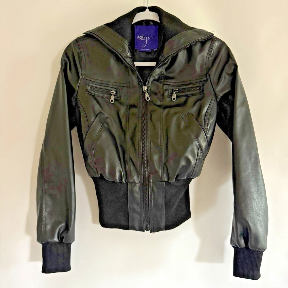 Miley Cyrus Max Azria Faux Leather Moto Jacket Small Black Biker Punk Rocker